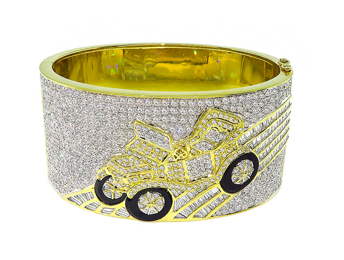 Estate 10.15ct Diamond Onyx Gold Vintage Car Bangle
