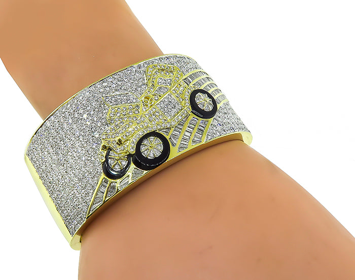 Estate 10.15ct Diamond Onyx Gold Vintage Car Bangle
