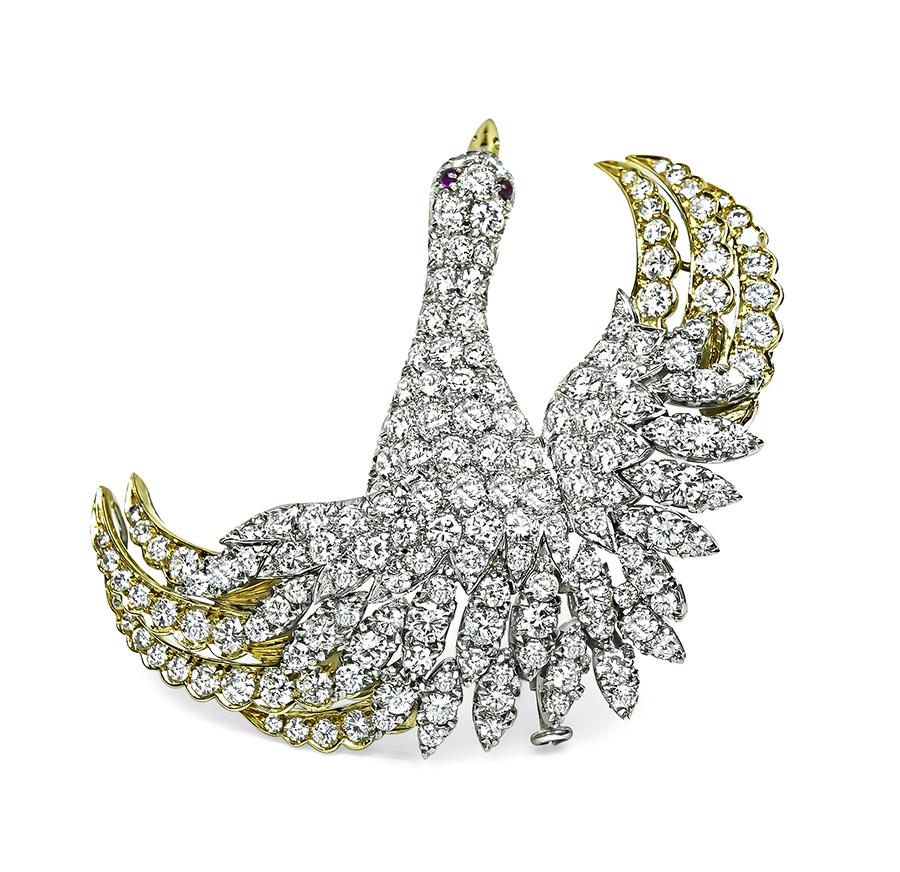 Estate 10.50ct Diamond Gold Swan Pin