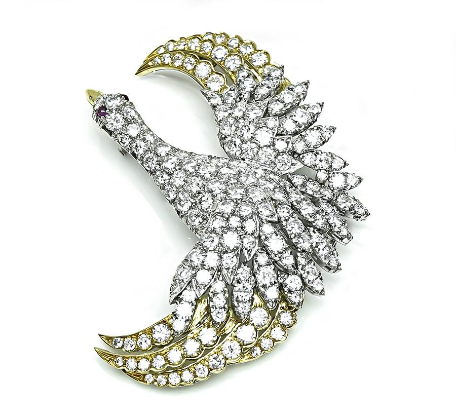 Estate 10.50ct Diamond Gold Swan Pin
