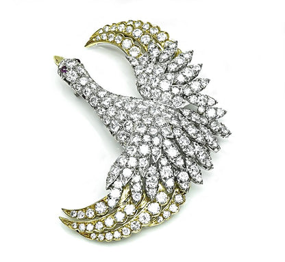 Estate 10.50ct Diamond Gold Swan Pin