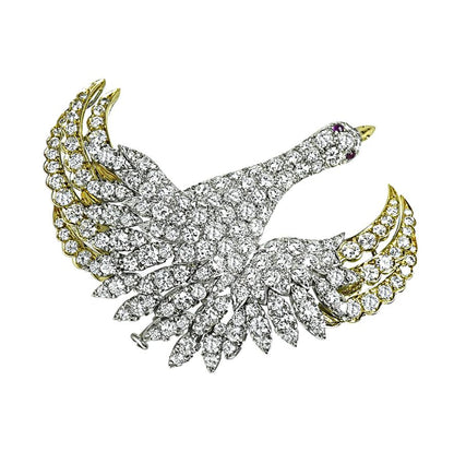 Estate 10.50ct Diamond Gold Swan Pin