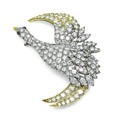 Estate 9.50ct Diamond Gold Swan Pin