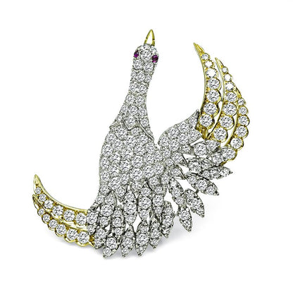 Estate 9.50ct Diamond Gold Swan Pin