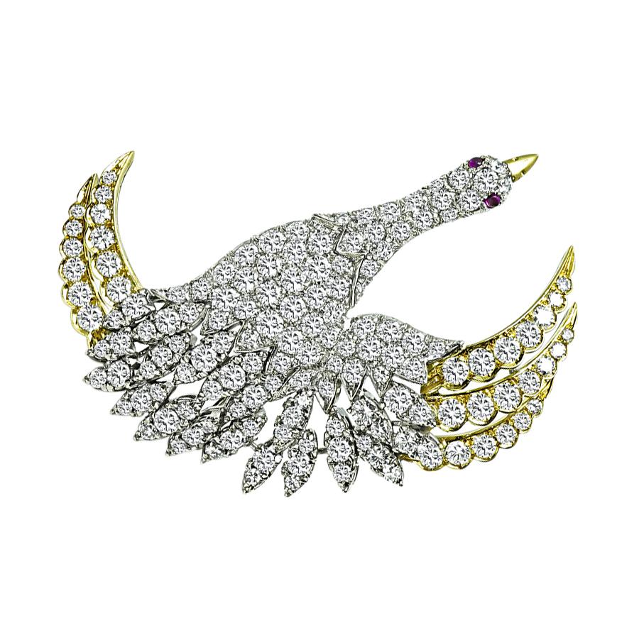 Estate 9.50ct Diamond Gold Swan Pin