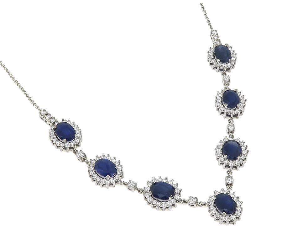 Estate 10.50ct Sapphire 2.25ct Diamond 14k White Gold Necklace