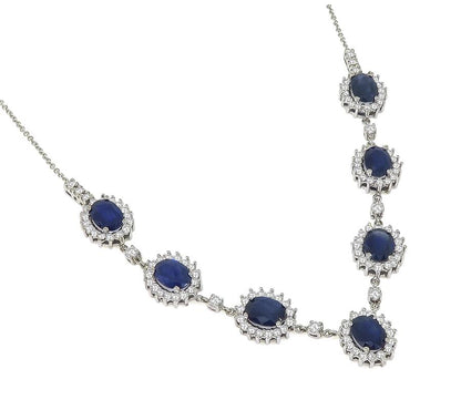 Estate 10.50ct Sapphire 2.25ct Diamond 14k White Gold Necklace
