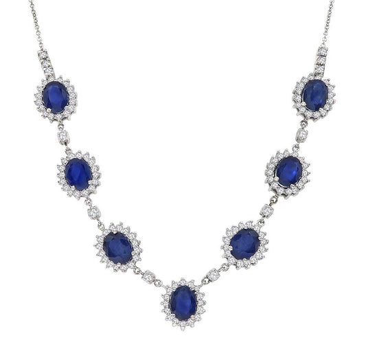 Estate 10.50ct Sapphire 2.25ct Diamond 14k White Gold Necklace