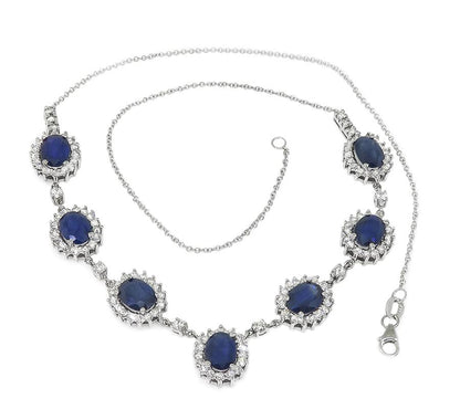 Estate 10.50ct Sapphire 2.25ct Diamond 14k White Gold Necklace