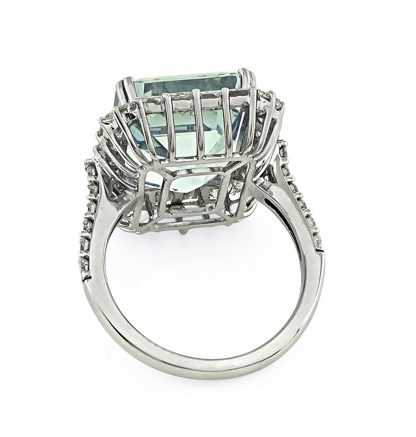 11.00ct Aquamarine 1.90ct Diamond 18k White Gold Ring
