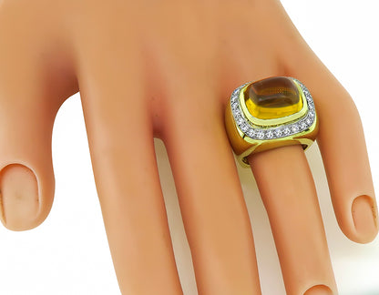 Estate 12.00ct Citrine 0.75ct Diamond Gold Ring