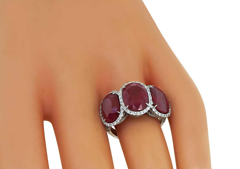 Estate GAL Certified 12.18ct Ruby 1.00ct Diamond Ring