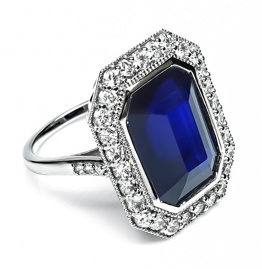 Estate 12.35ct Sapphire 1.25ct Diamond Engagement Ring