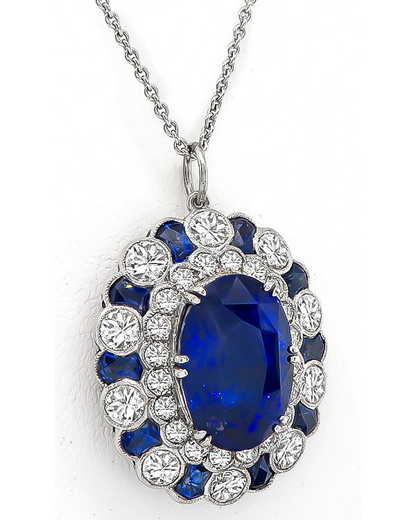 Estate 13.22ct Sapphire 3.38ct Diamond Pendant Necklace