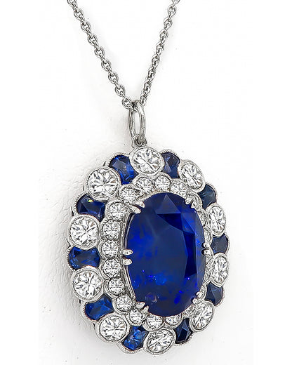 Estate 13.22ct Sapphire 3.38ct Diamond Pendant Necklace