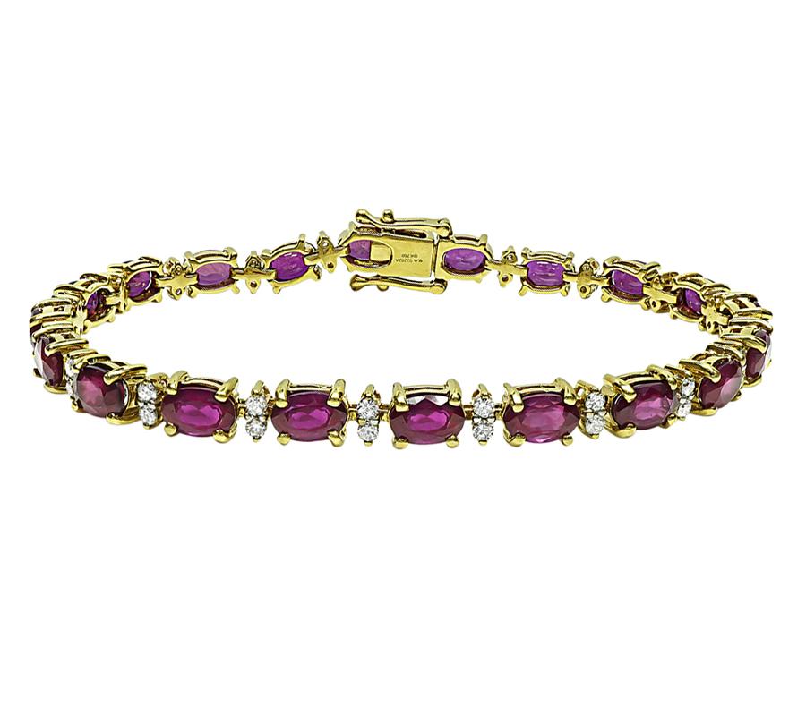 Estate 13.41ct Ruby 0.80ct Diamond Gold Bracelet