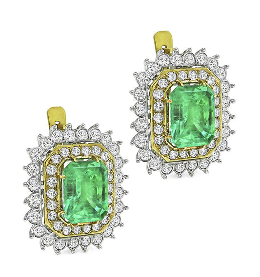 Estate 13.92ct Emerald 4.00ct Diamond 14k White and Yellow Gold Earrings