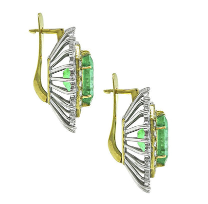 Estate 13.92ct Emerald 4.00ct Diamond 14k White and Yellow Gold Earrings