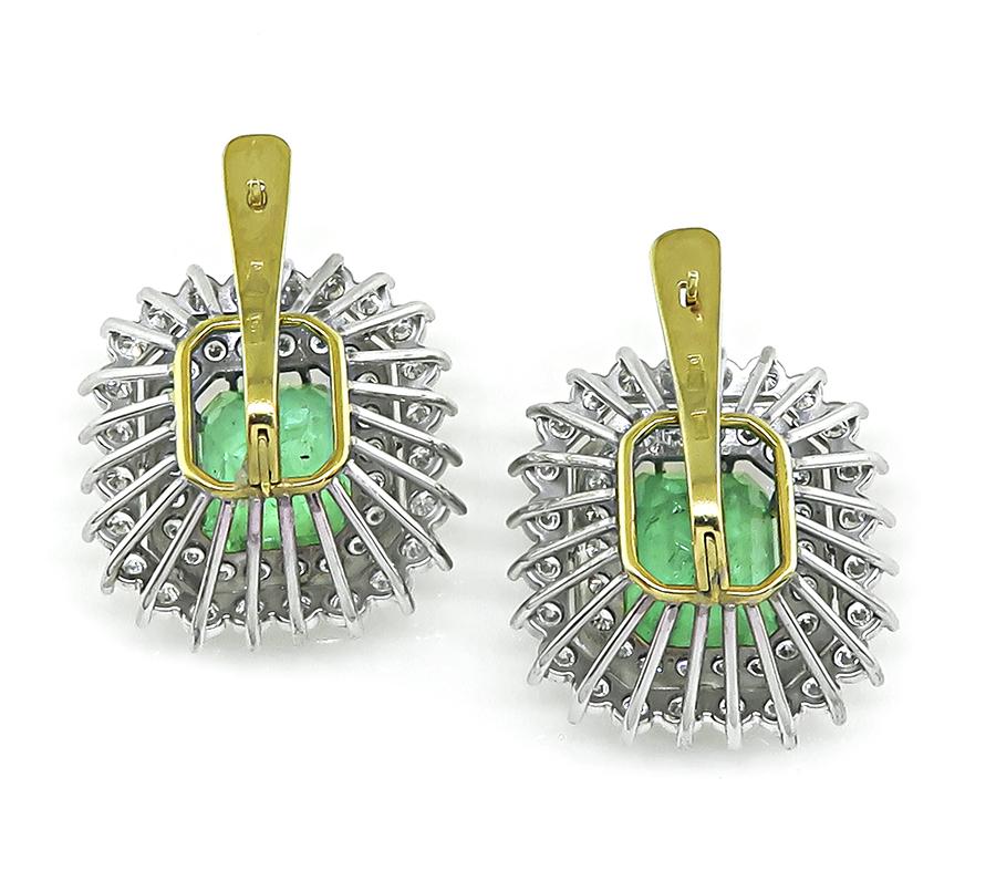 Estate 13.92ct Emerald 4.00ct Diamond 14k White and Yellow Gold Earrings
