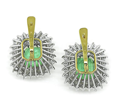 Estate 13.92ct Emerald 4.00ct Diamond 14k White and Yellow Gold Earrings