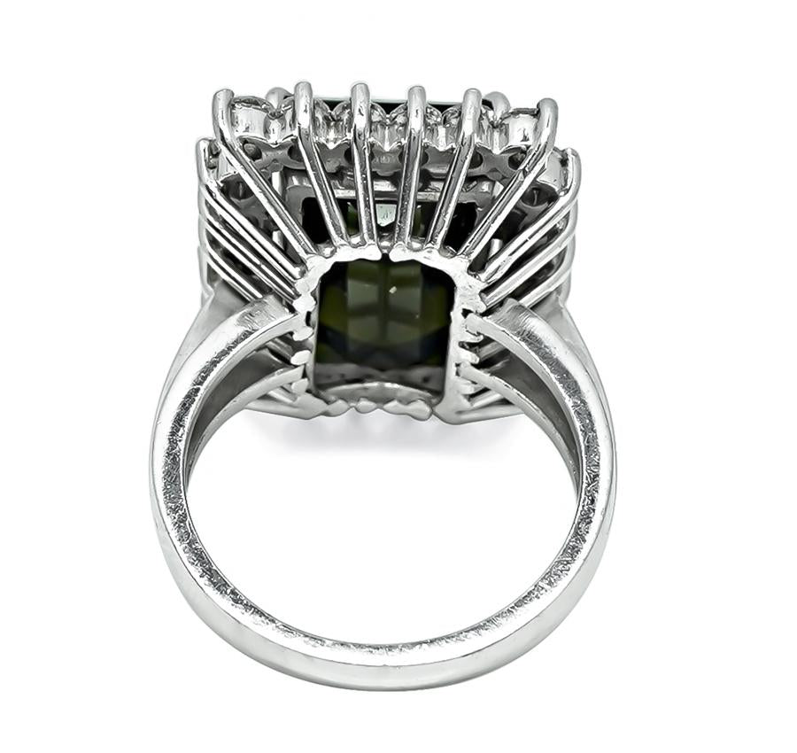 Estate 15.00ct Green Tourmaline 1.25ct Diamond 14k Gold Ring