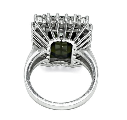 Estate 15.00ct Green Tourmaline 1.25ct Diamond 14k Gold Ring