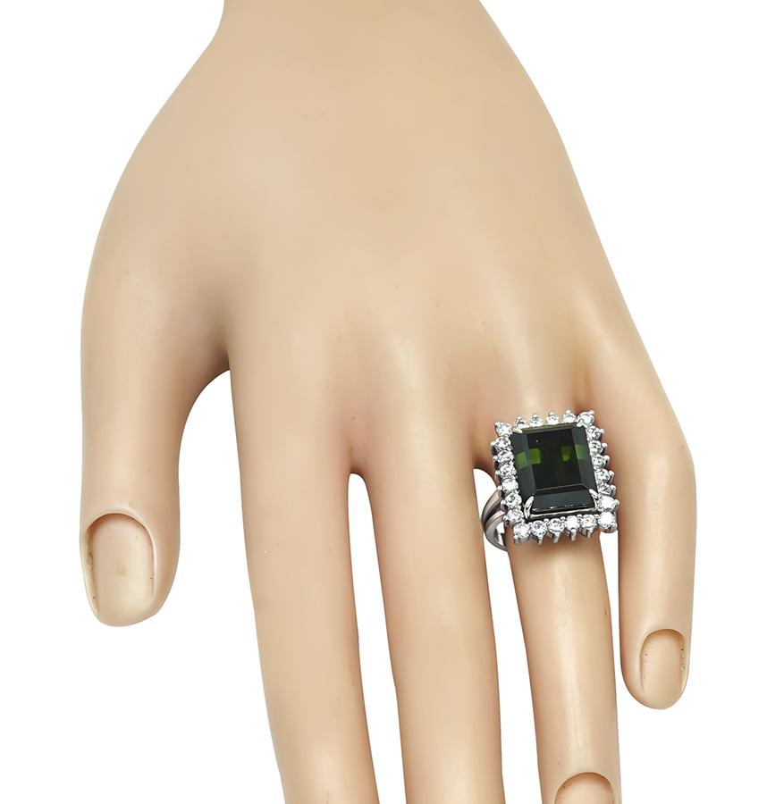 Estate 15.00ct Green Tourmaline 1.25ct Diamond 14k Gold Ring