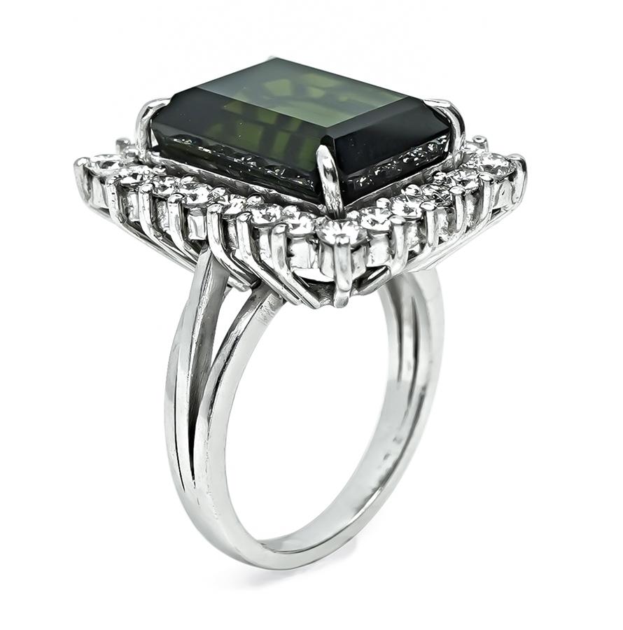 Estate 15.00ct Green Tourmaline 1.25ct Diamond 14k Gold Ring