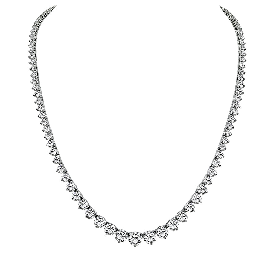 Estate GIA Certified 16.87ct Diamond Tennis Necklace