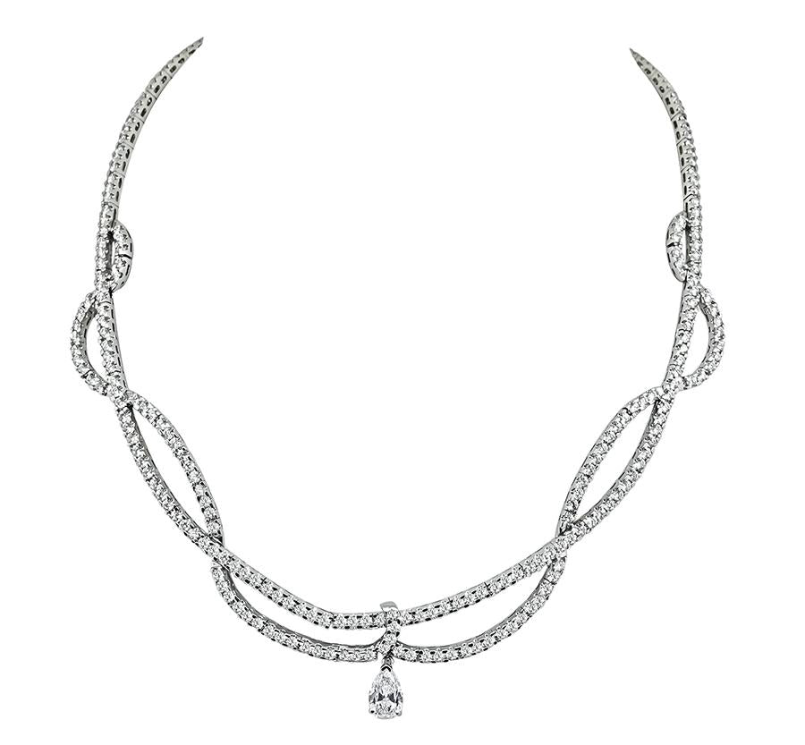GIA 1.05ct Pear Shape Diamond 12.03ct Round Cut Diamond Necklace
