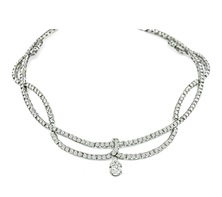 GIA 1.05ct Pear Shape Diamond 12.03ct Round Cut Diamond Necklace