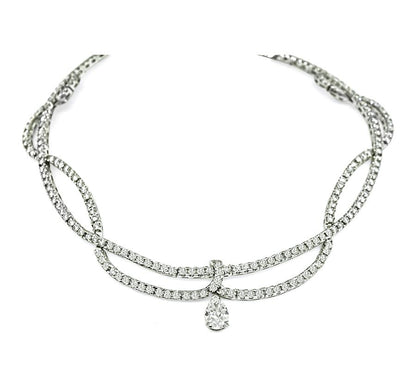 GIA 1.05ct Pear Shape Diamond 12.03ct Round Cut Diamond Necklace