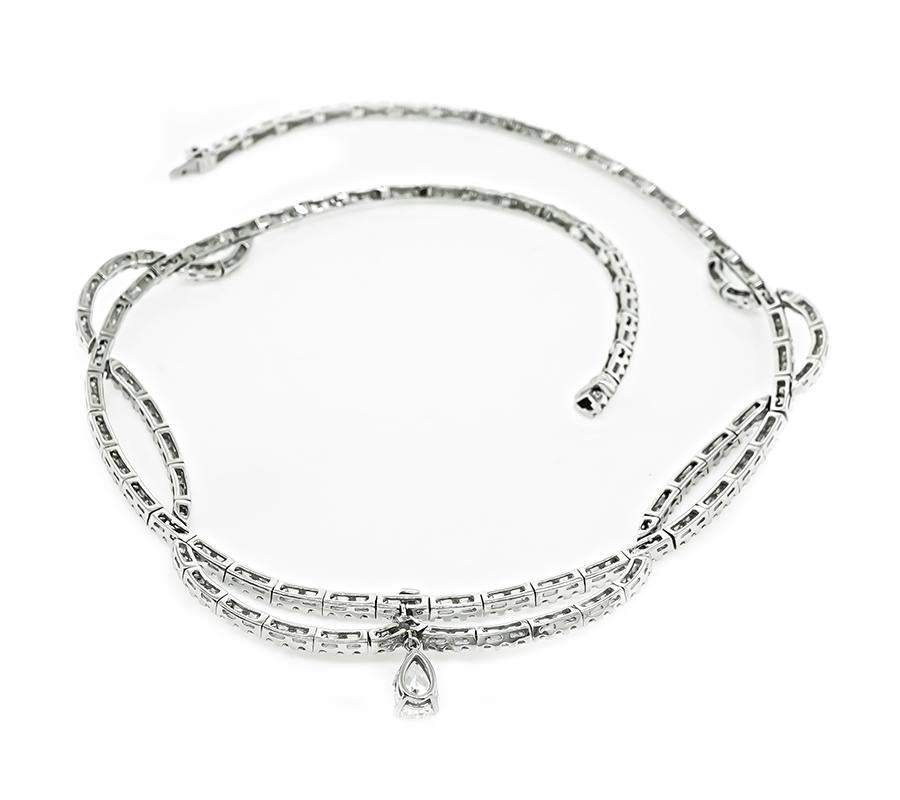 GIA 1.05ct Pear Shape Diamond 12.03ct Round Cut Diamond Necklace