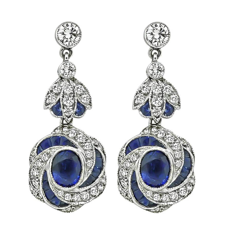 Estate 3.00ct Sapphire 1.00ct Diamond Dangling Earrings