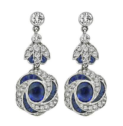 Estate 3.00ct Sapphire 1.00ct Diamond Dangling Earrings