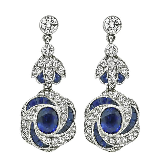 Estate 3.00ct Sapphire 1.00ct Diamond Dangling Earrings