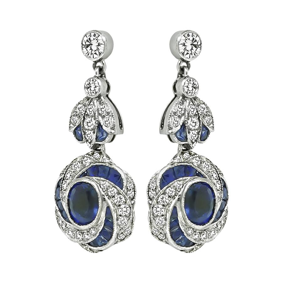 Estate 3.00ct Sapphire 1.00ct Diamond Dangling Earrings