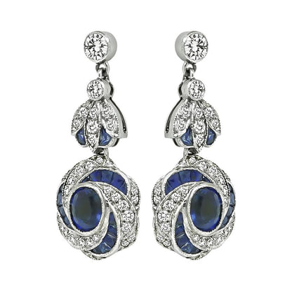 Estate 3.00ct Sapphire 1.00ct Diamond Dangling Earrings