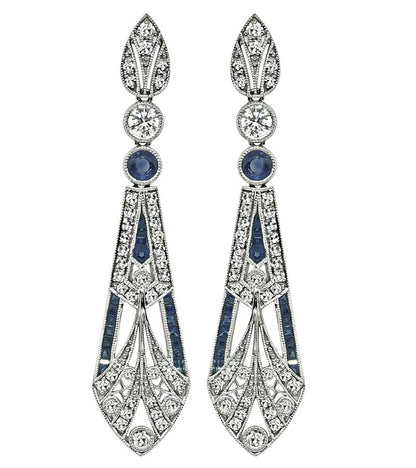 Estate 1.75ct Diamond 1.70ct Sapphire Drop Earrings