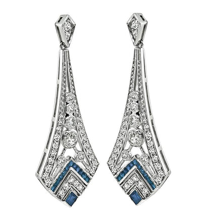 Estate 1.24ct Diamond 0.69ct Sapphire Chandelier Earrings