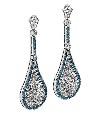 Estate 1.93ct Sapphire 0.68ct Diamond Drop Earrings