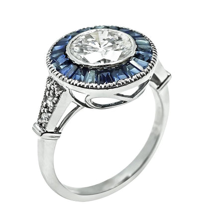 Art Deco Style 1.42ct Diamond Sapphire Halo Engagement Ring