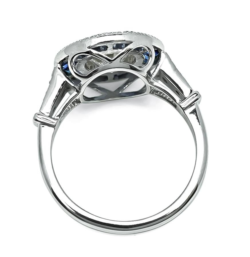 Art Deco Style 1.42ct Diamond Sapphire Halo Engagement Ring