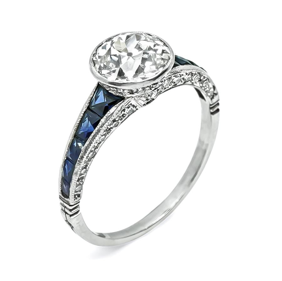 Art Deco Style 1.34ct Diamond Sapphire Engagement Ring