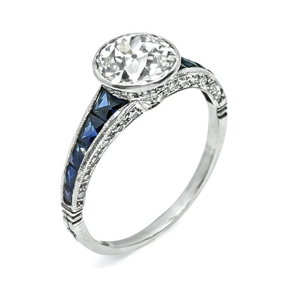 Art Deco Style 1.34ct Diamond Sapphire Engagement Ring
