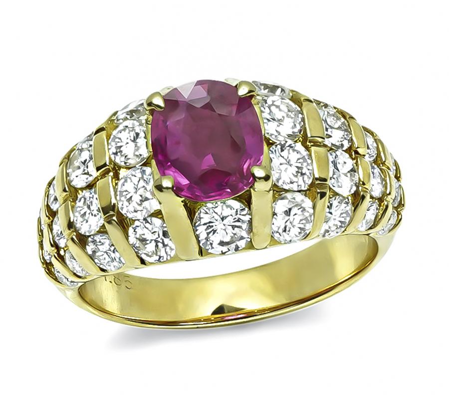 Estate 1.01ct Ruby 1.85ct Diamond Gold Ring