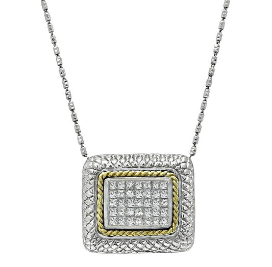 Estate 1.75ct Diamond Two Tone Gold Pendant Necklace
