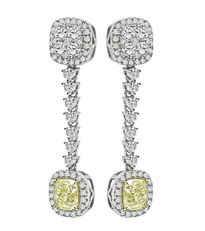 Estate 1.82ct Fancy Yellow Diamond 1.39ct Diamond 14k Gold Drop Earrings