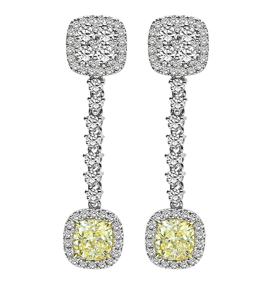 Estate 1.82ct Fancy Yellow Diamond 1.39ct Diamond 14k Gold Drop Earrings
