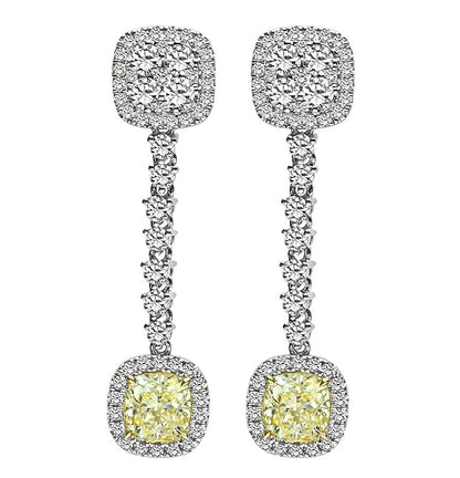 Estate 1.82ct Fancy Yellow Diamond 1.39ct Diamond 14k Gold Drop Earrings